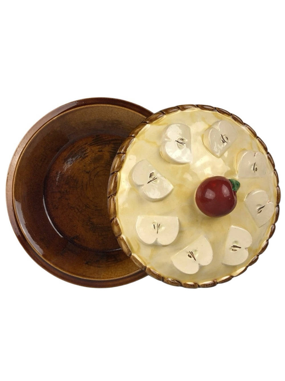Vintage Over and Back Inc. Apple Pie Ceramic Dish & Cover Made in Portugal
